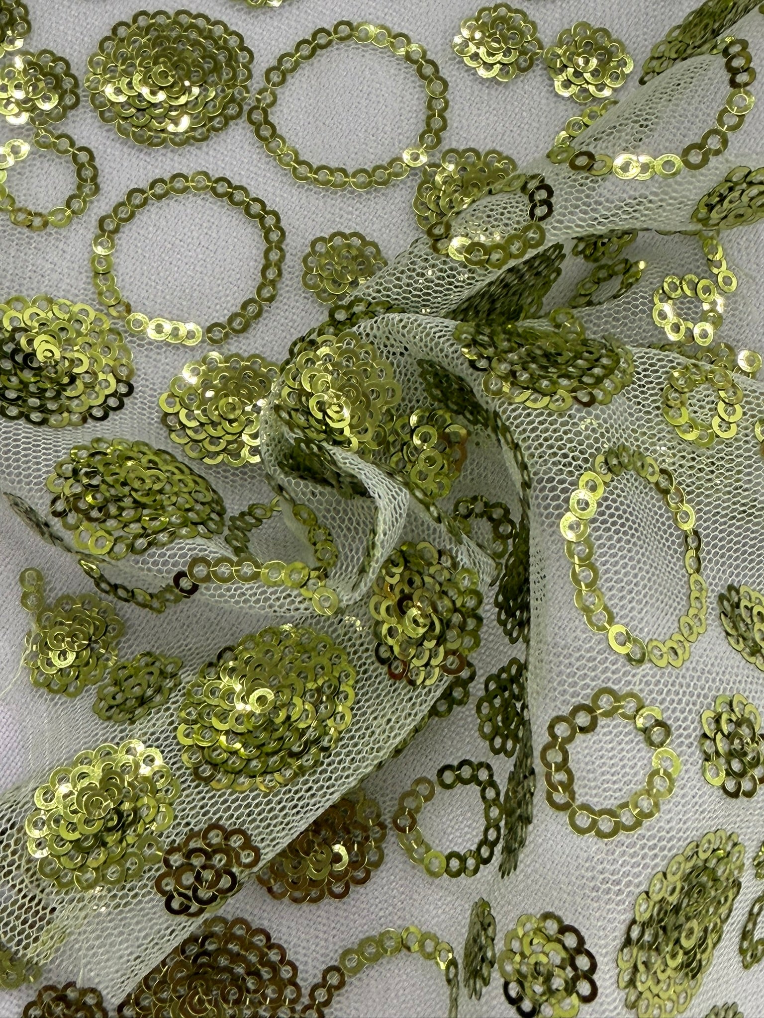 ML60 Sequin Lace Fabric – Circle Allover Sparkle Embroidered Mesh