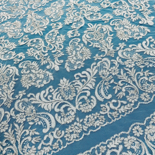 ML131 WHITE/SILVER Corded Alencon Lace