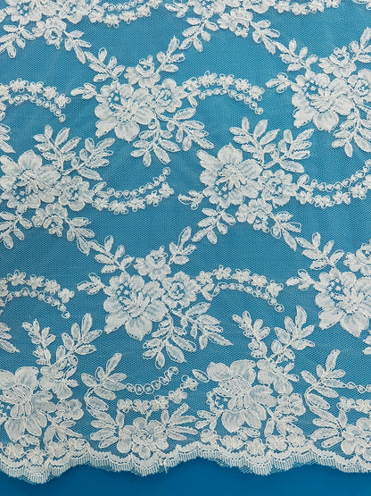 ML128 WHITE Corded Alencon Lace