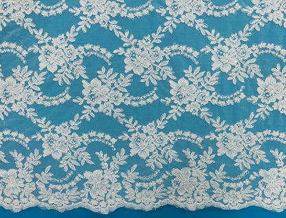 ML128 WHITE Corded Alencon Lace