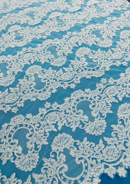 ML133 WHITE Corded Alencon Lace Trim