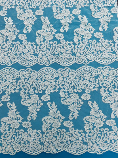 ML132 WHITE Corded Alencon Lace Trim