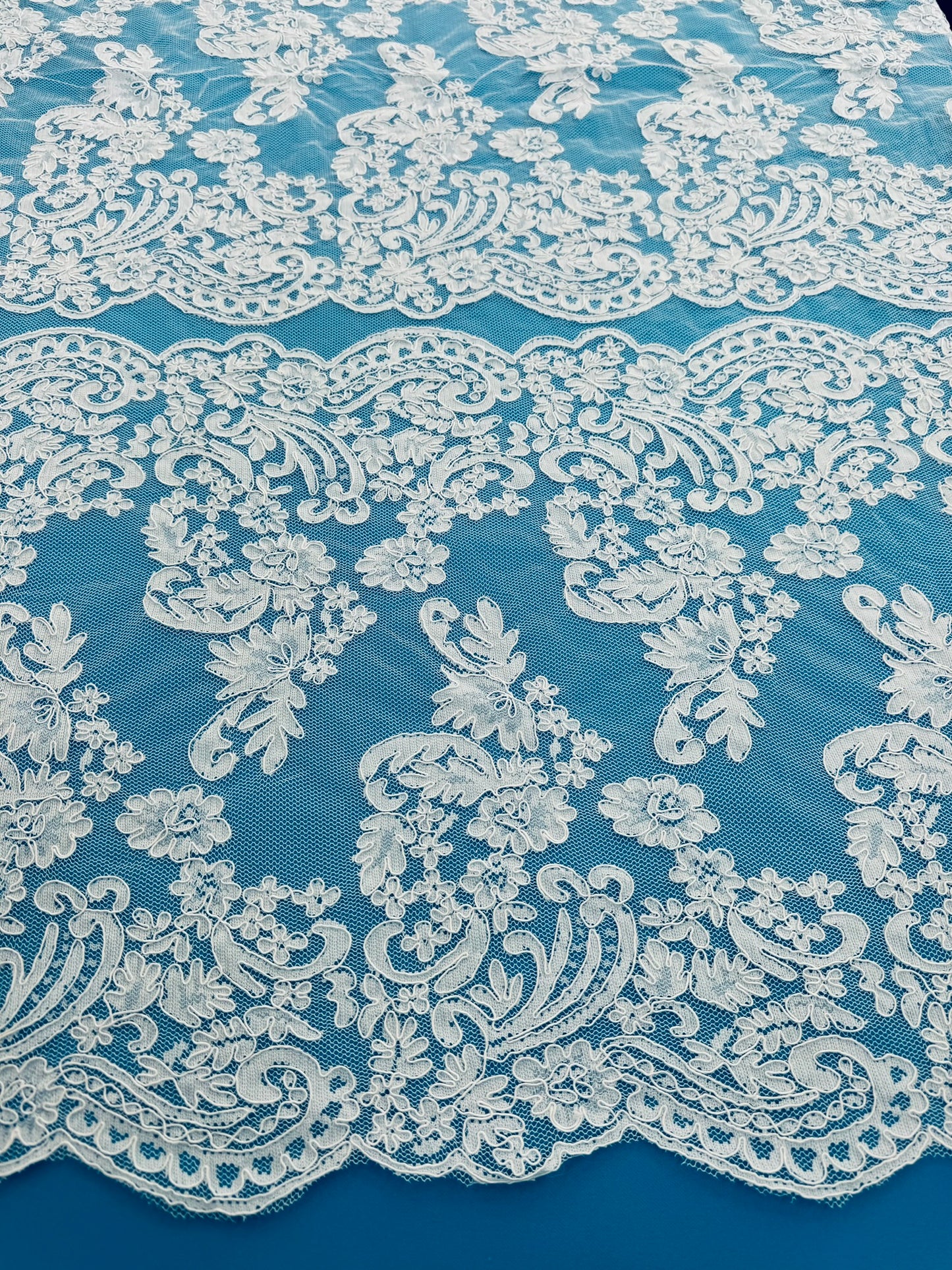 ML132 WHITE Corded Alencon Lace Trim