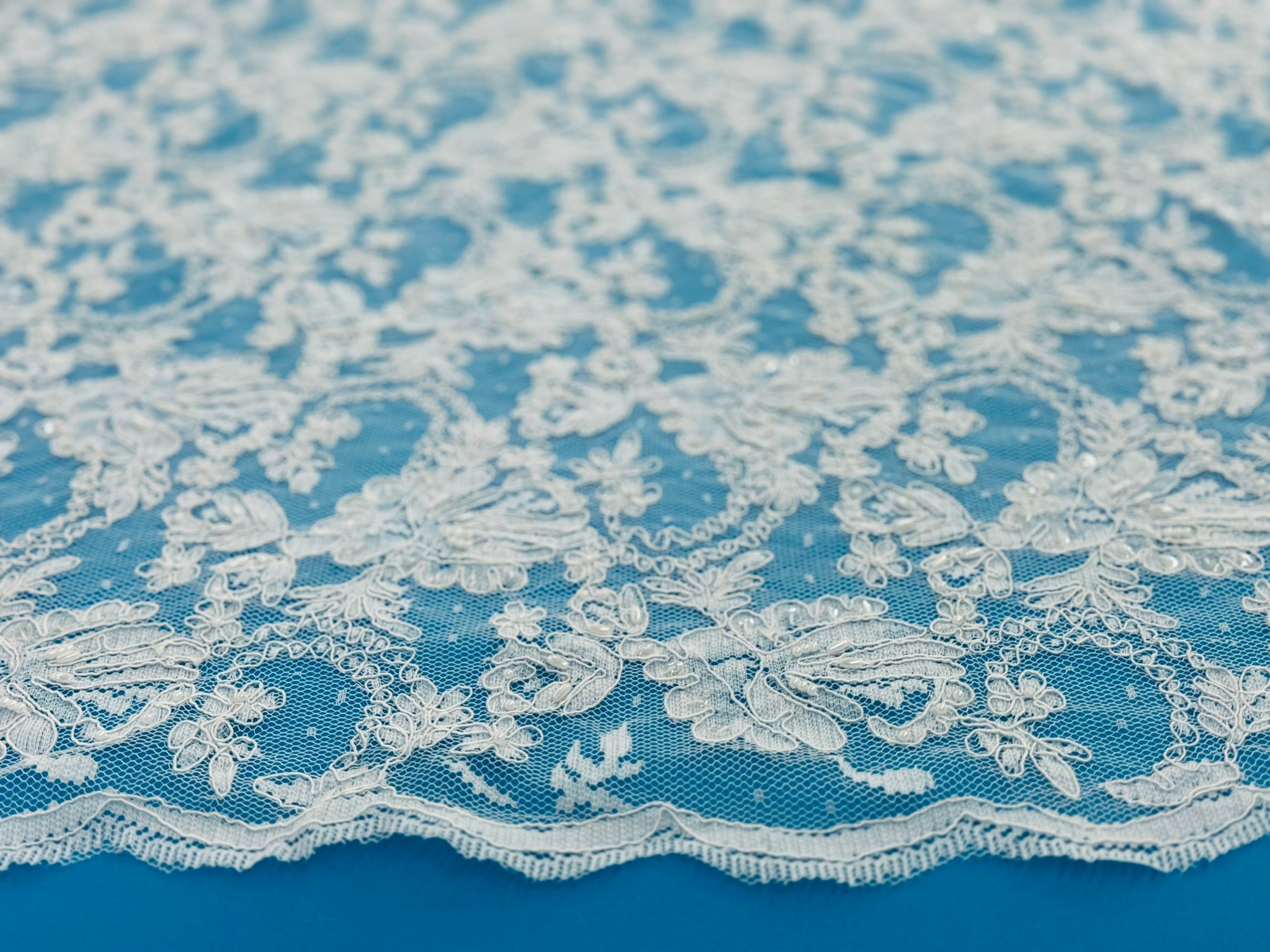 ML134 WHITE Beaded and Corded Alencon Lace