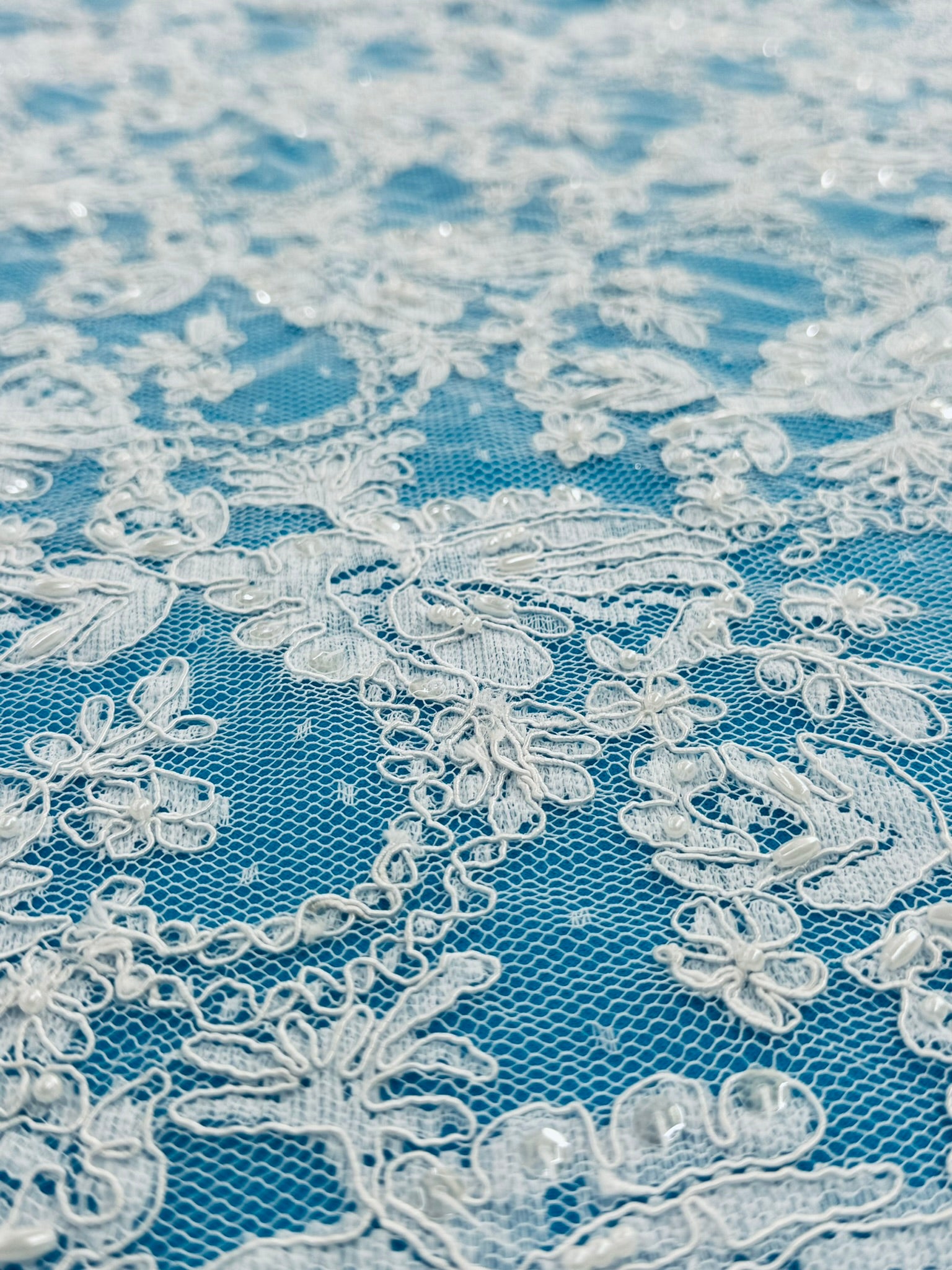 ML134 WHITE Beaded and Corded Alencon Lace