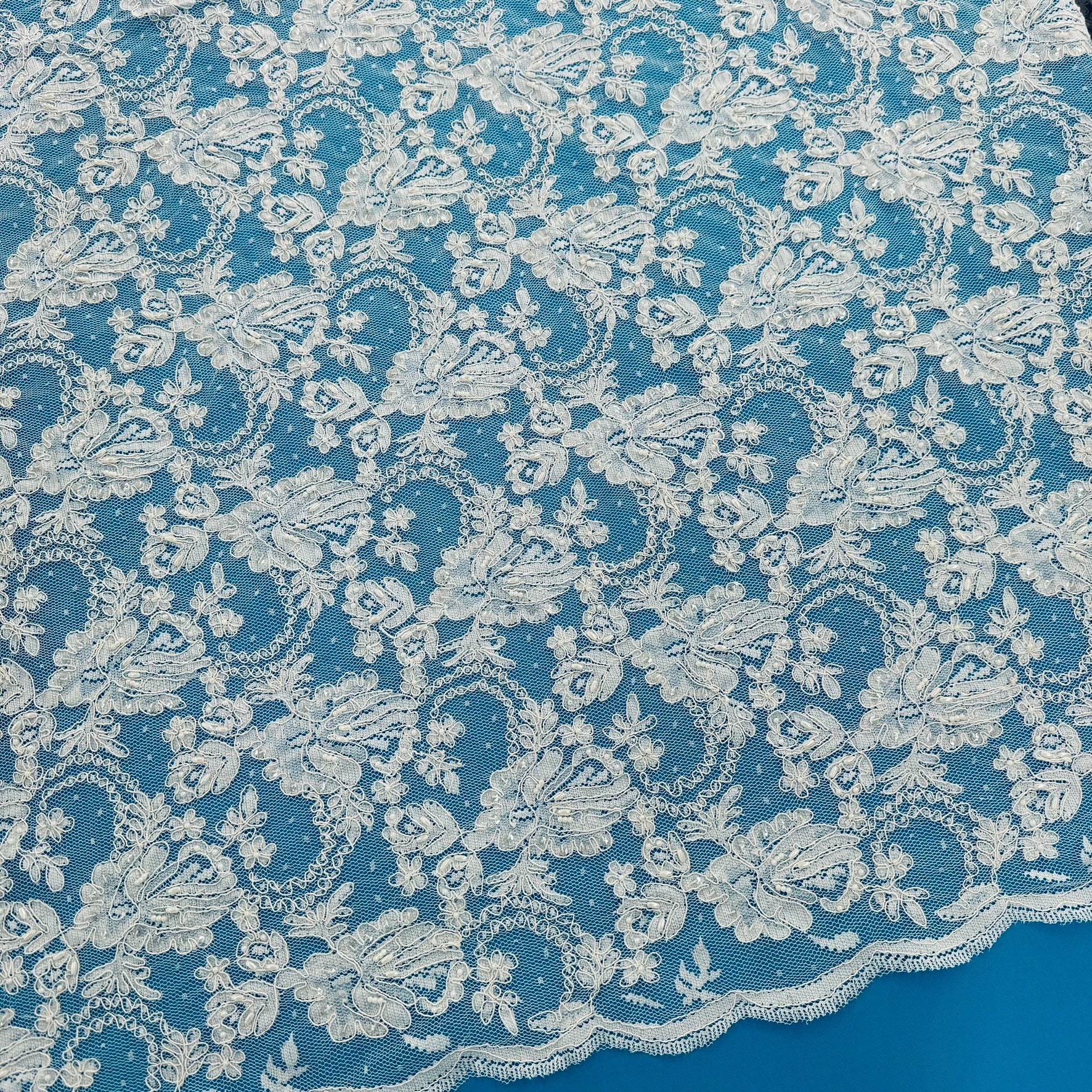 ML134 WHITE Beaded and Corded Alencon Lace