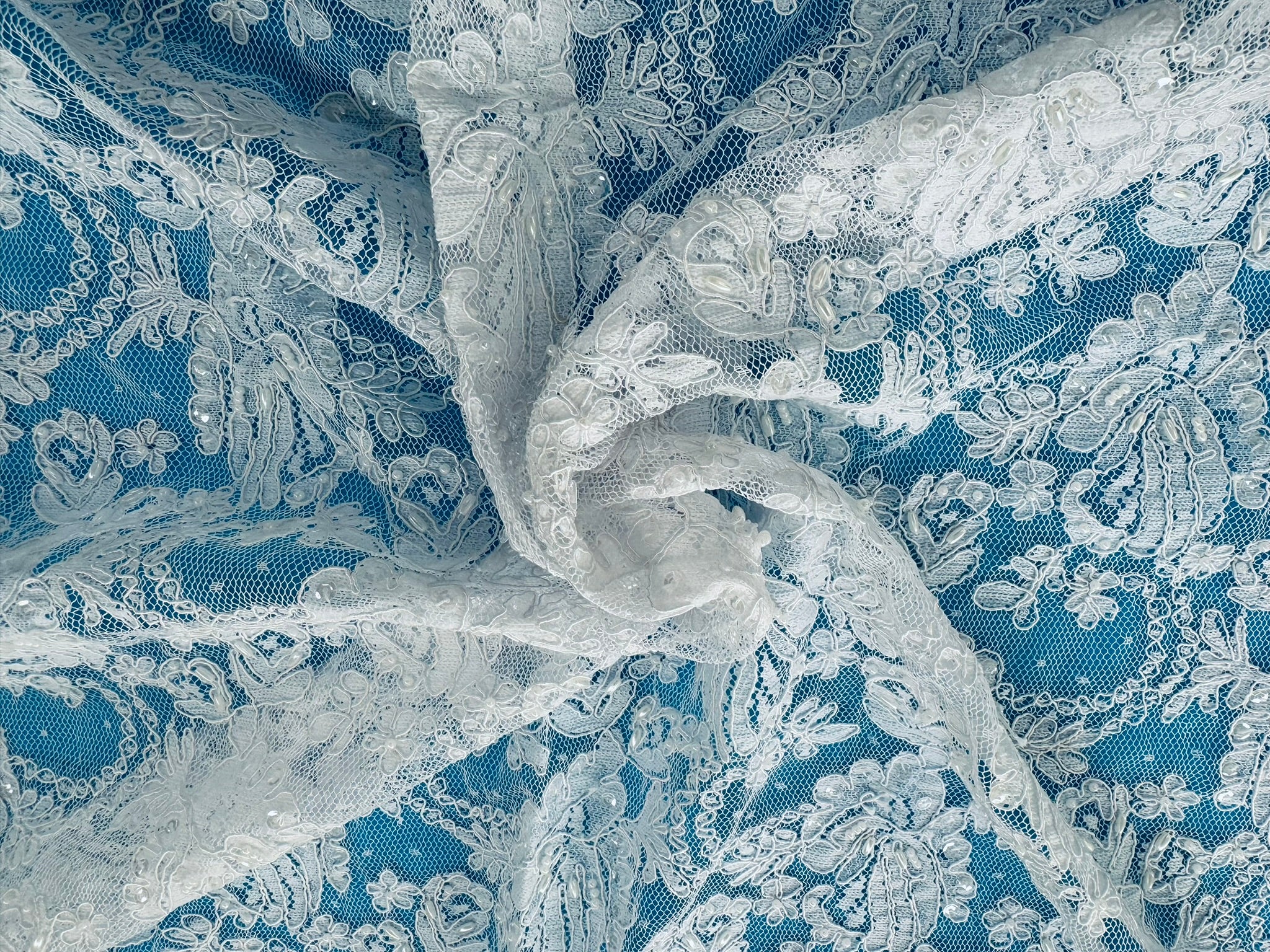 ML134 WHITE Beaded and Corded Alencon Lace