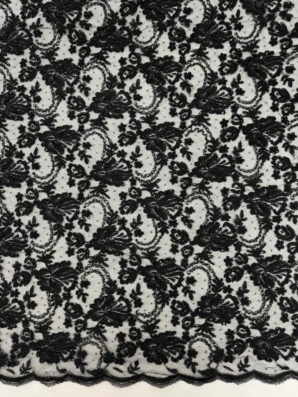 ML134 BLACK Beaded and Corded Alencon Lace