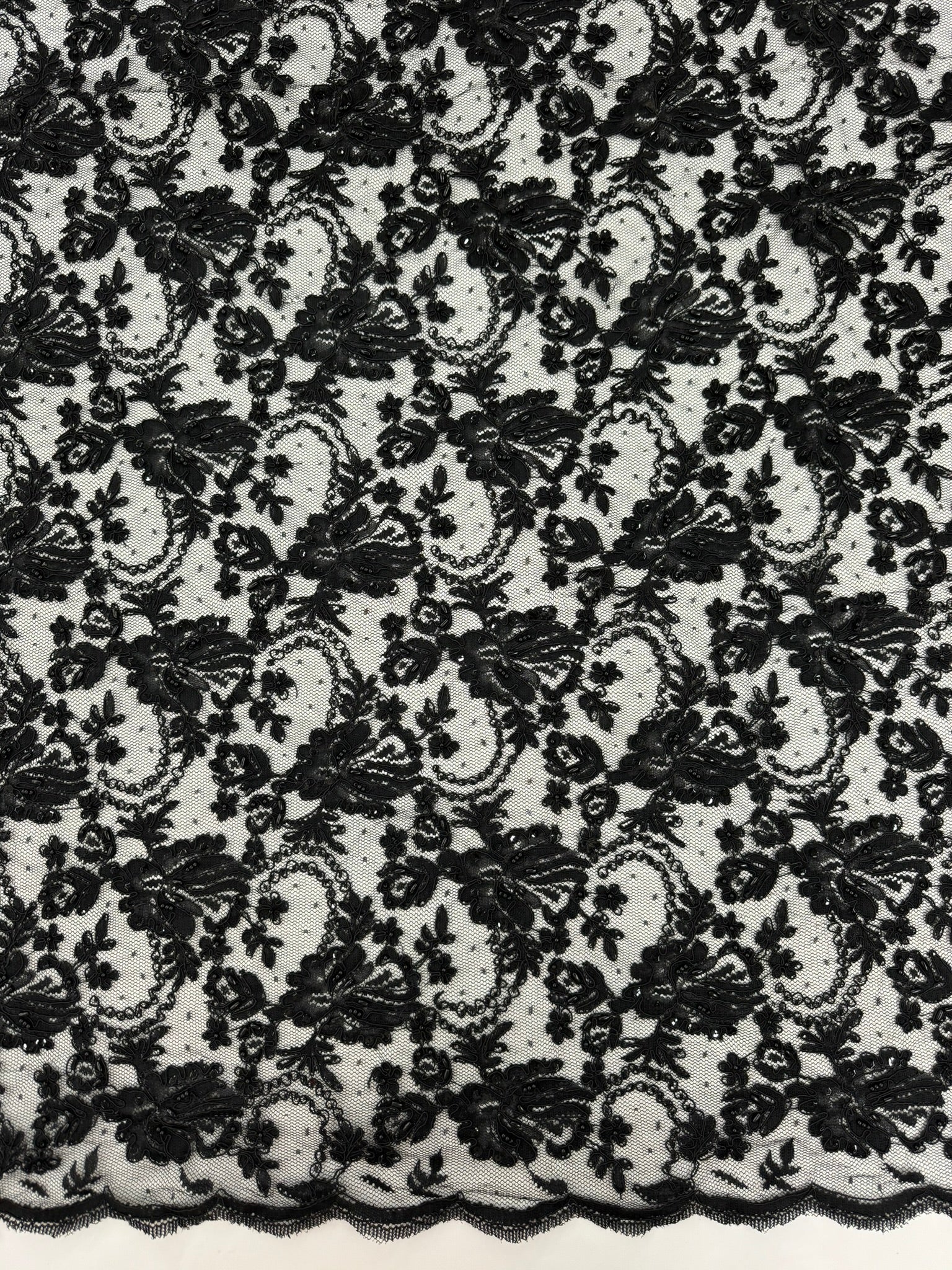 ML134 BLACK Beaded and Corded Alencon Lace