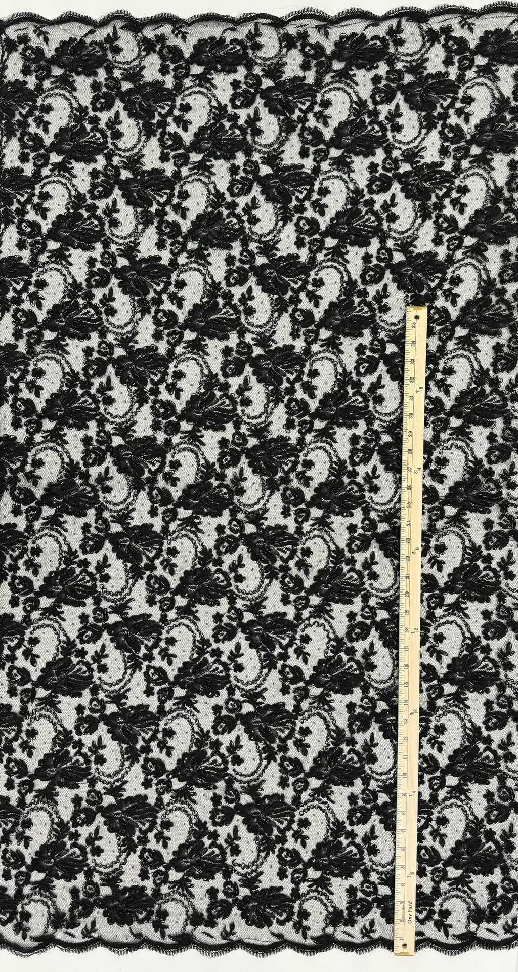 ML134 BLACK Beaded and Corded Alencon Lace