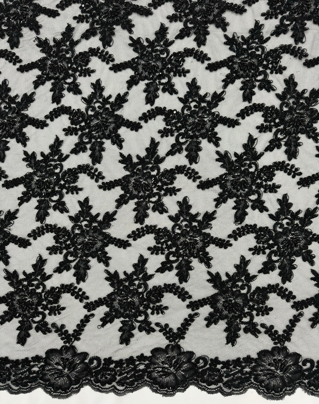 ML138 BLACK Beaded and Corded Alencon Lace