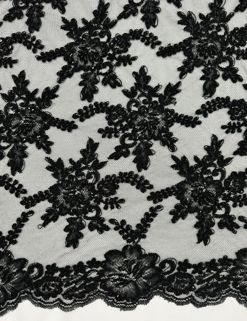 ML138 BLACK Beaded and Corded Alencon Lace