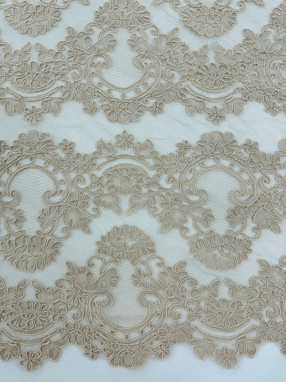 ML133 TAUPE Corded Alencon Lace Trim