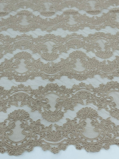 ML133 TAUPE Corded Alencon Lace Trim