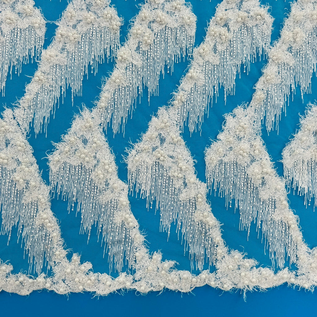ML197 - Lace Fabric by Yard – 52" Beaded on Mesh for Bridal Gowns, Tablecloth, Party Decor