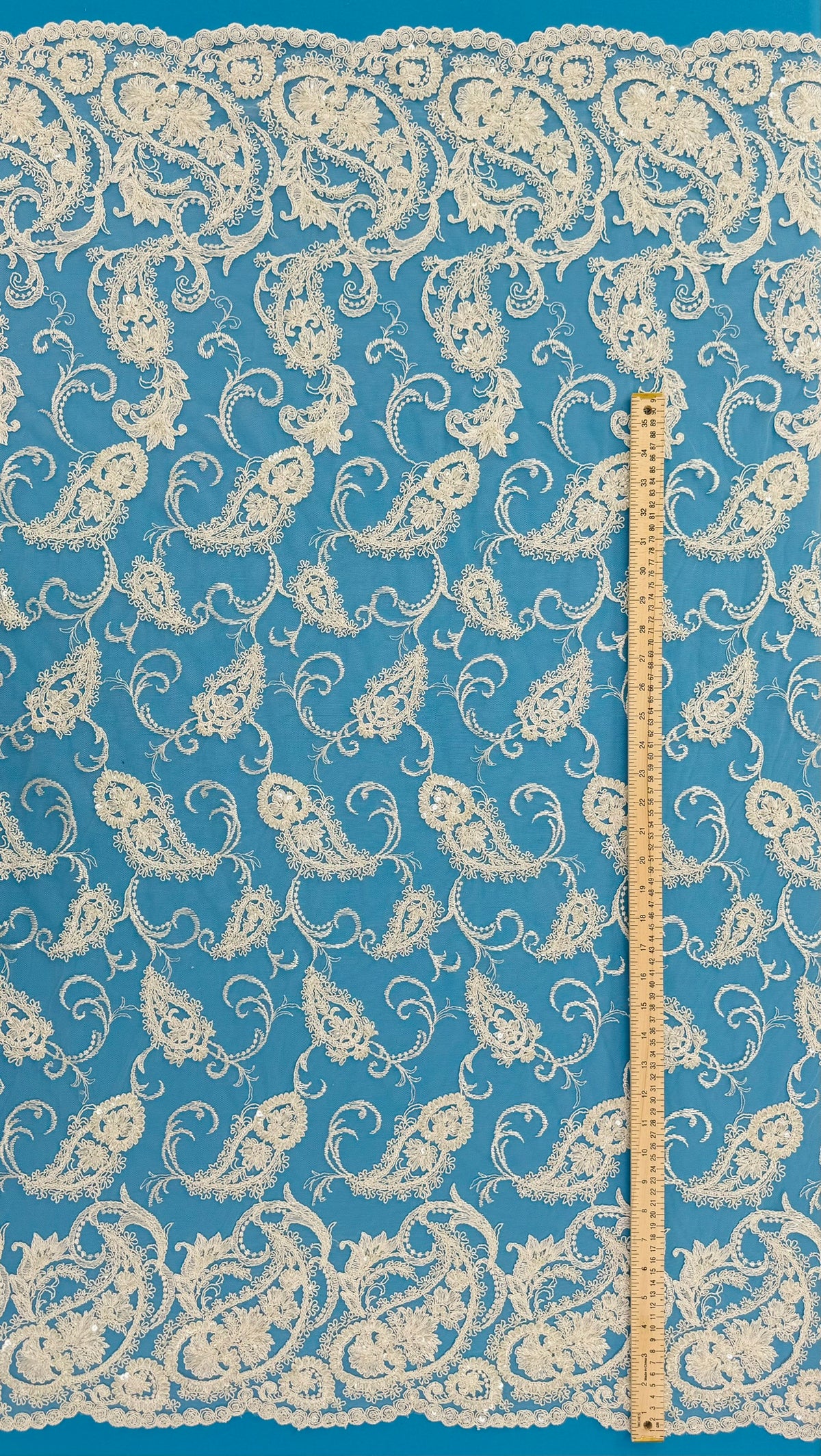 ML180 - Lace Fabric by Yard – 52" Beaded Paisley on Mesh for Gowns, Tablecloth, Party Decor