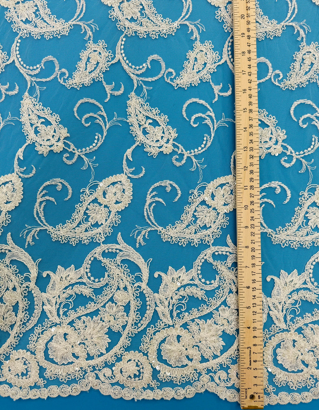 ML180 - Lace Fabric by Yard – 52" Beaded Paisley on Mesh for Gowns, Tablecloth, Party Decor