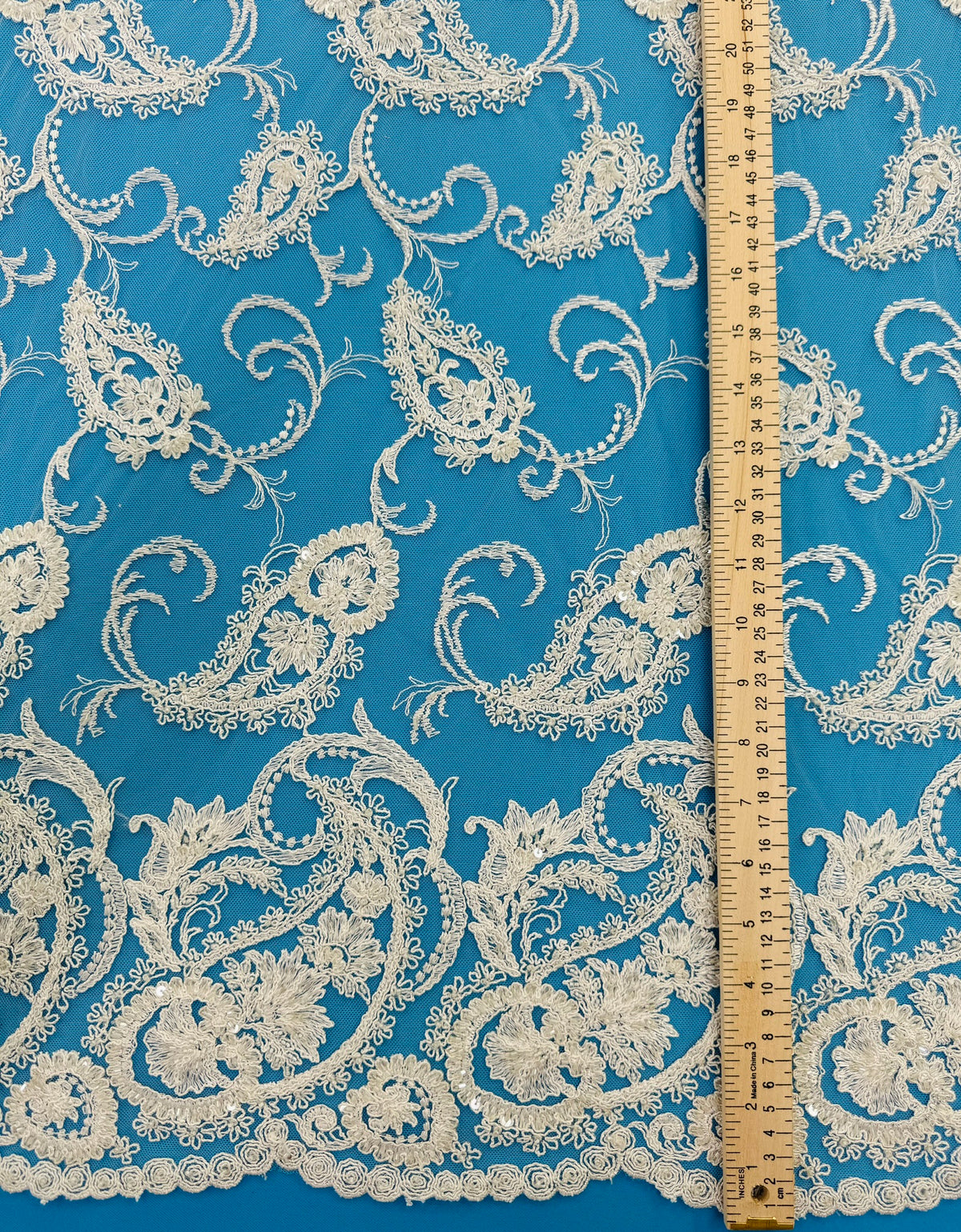 ML180 - Lace Fabric by Yard – 52" Beaded Paisley on Mesh for Gowns, Tablecloth, Party Decor