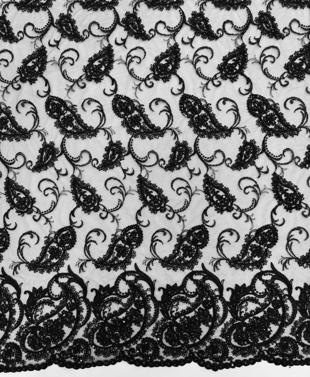 ML180 - Lace Fabric by Yard – 52" Beaded Paisley on Mesh for Gowns, Tablecloth, Party Decor