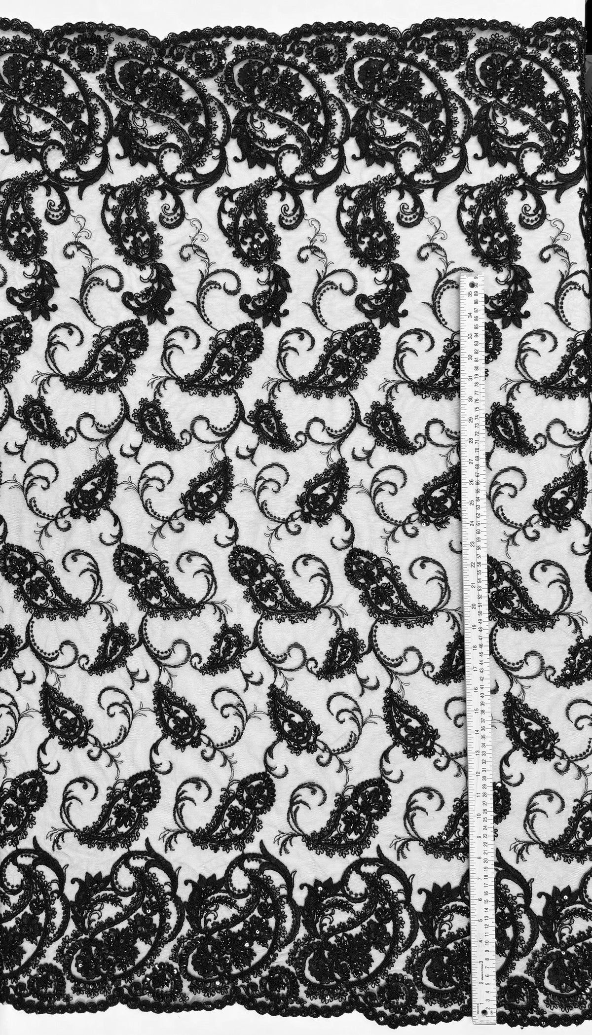 ML180 - Lace Fabric by Yard – 52" Beaded Paisley on Mesh for Gowns, Tablecloth, Party Decor