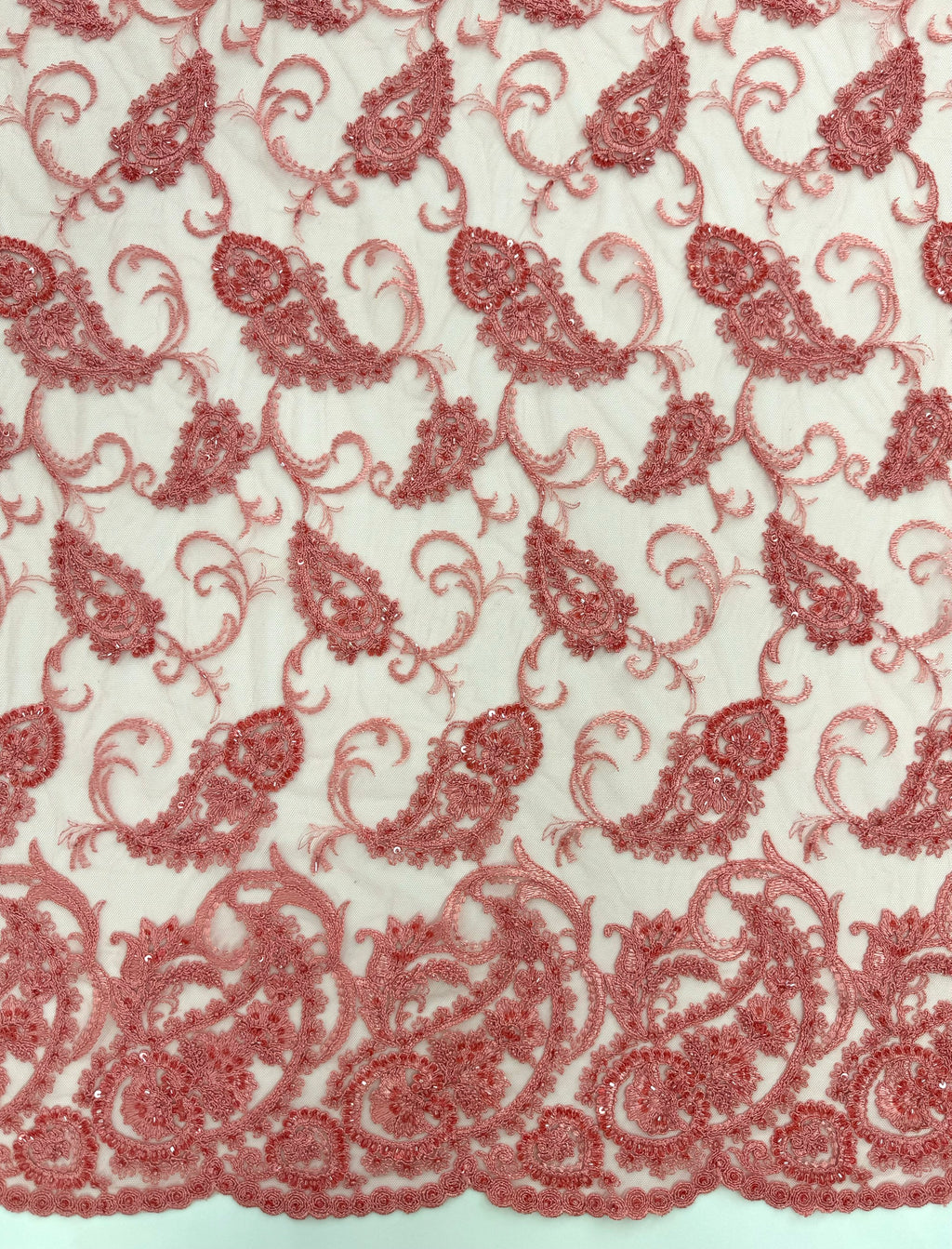 ML180 - Lace Fabric by Yard – 52" Beaded Paisley on Mesh for Gowns, Tablecloth, Party Decor