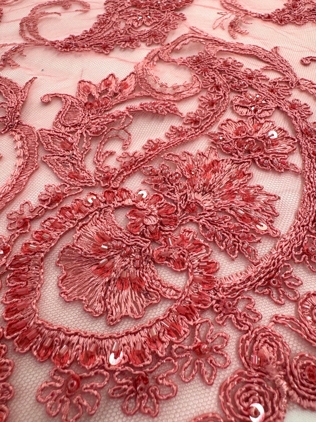 ML180 - Lace Fabric by Yard – 52" Beaded Paisley on Mesh for Gowns, Tablecloth, Party Decor