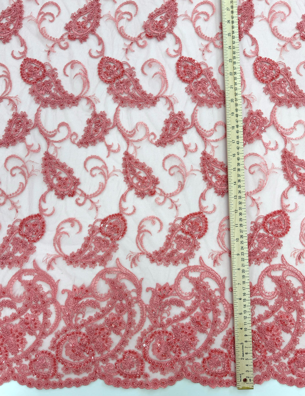 ML180 - Lace Fabric by Yard – 52" Beaded Paisley on Mesh for Gowns, Tablecloth, Party Decor
