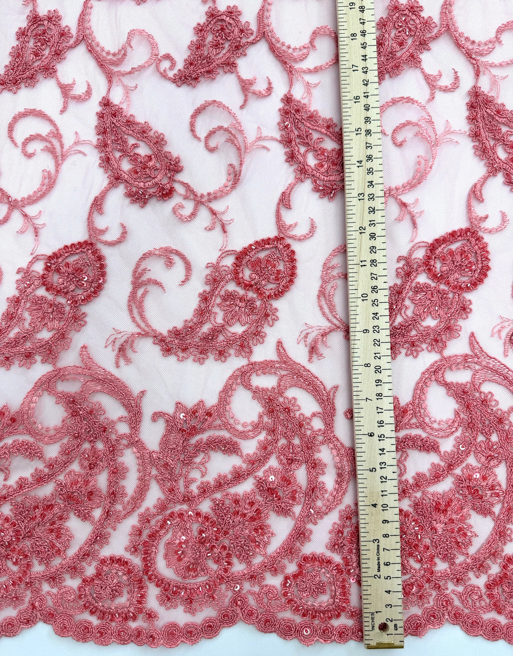 ML180 - Lace Fabric by Yard – 52" Beaded Paisley on Mesh for Gowns, Tablecloth, Party Decor