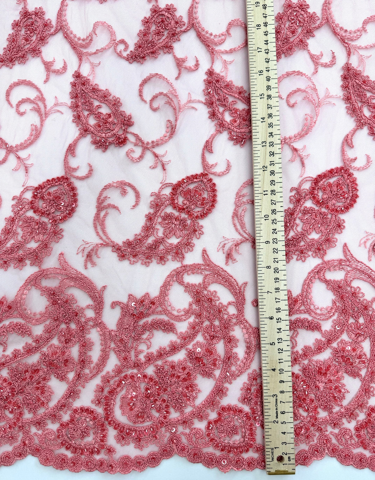 ML180 - Lace Fabric by Yard – 52" Beaded Paisley on Mesh for Gowns, Tablecloth, Party Decor