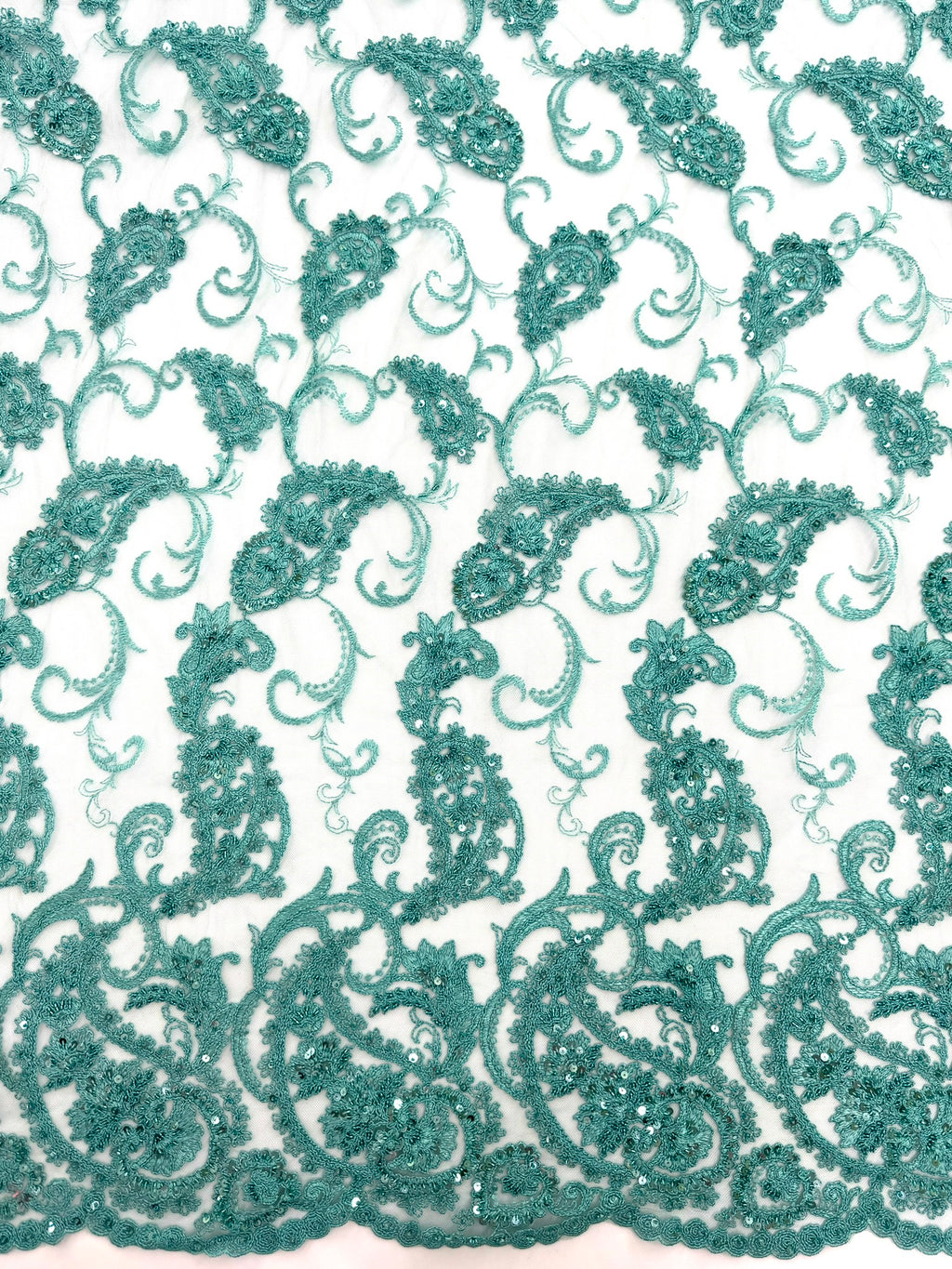 ML180 - Lace Fabric by Yard – 52" Beaded Paisley on Mesh for Gowns, Tablecloth, Party Decor