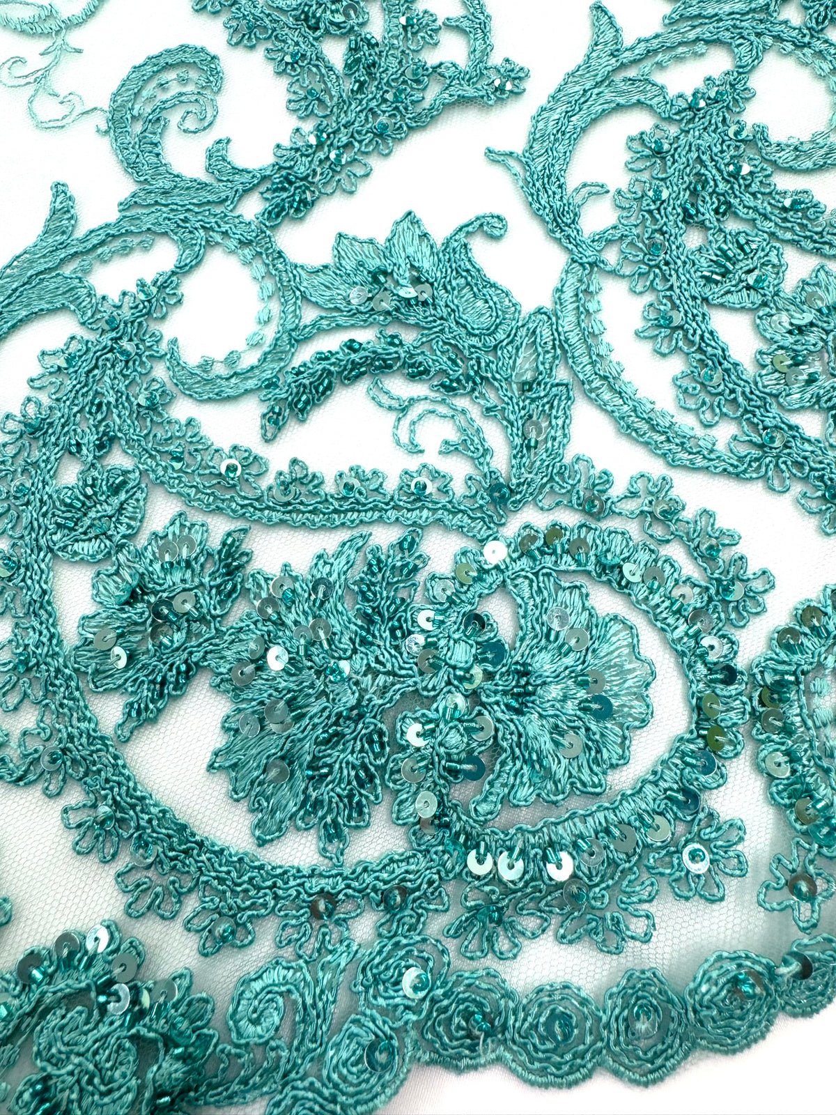 ML180 - Lace Fabric by Yard – 52" Beaded Paisley on Mesh for Gowns, Tablecloth, Party Decor