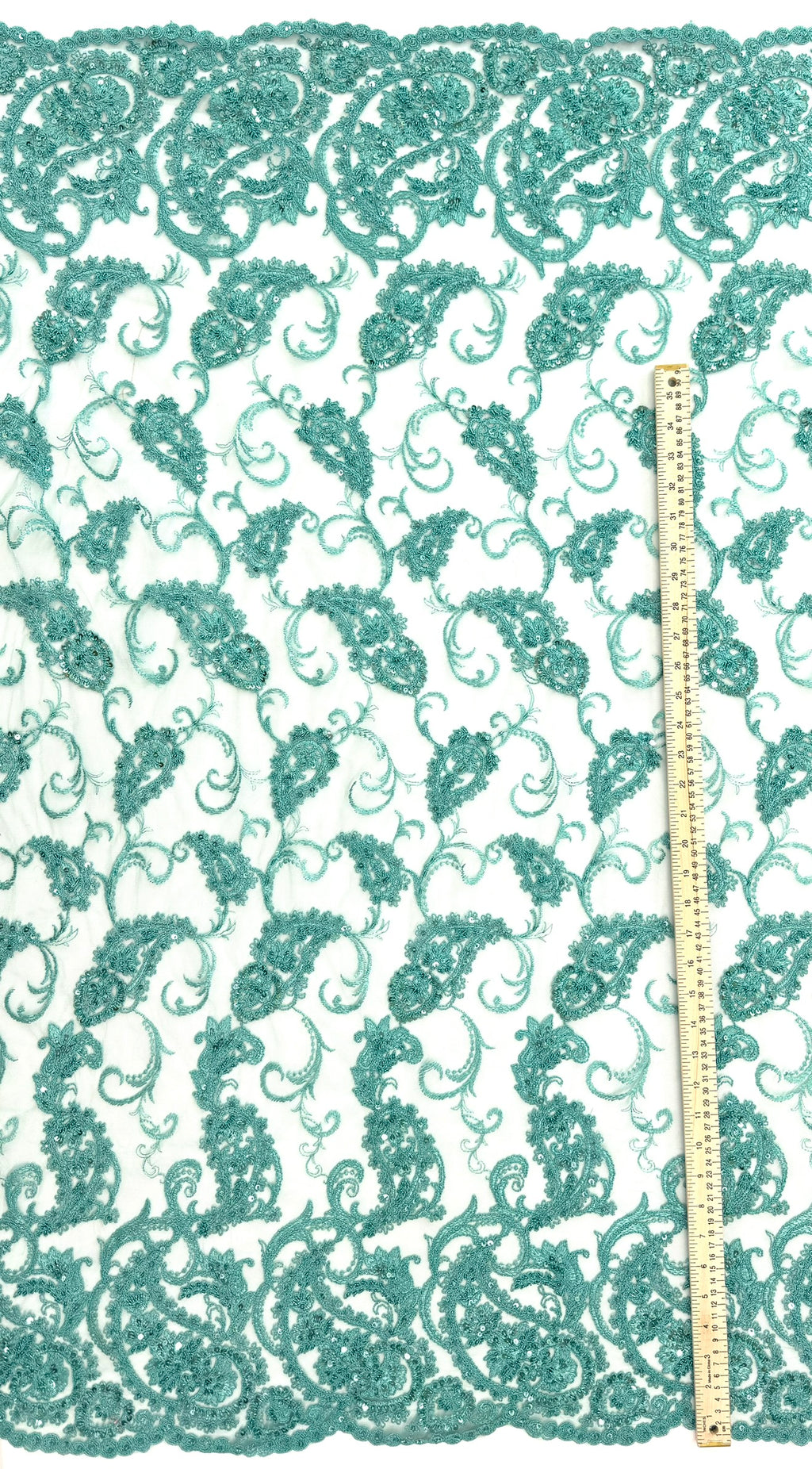 ML180 - Lace Fabric by Yard – 52" Beaded Paisley on Mesh for Gowns, Tablecloth, Party Decor