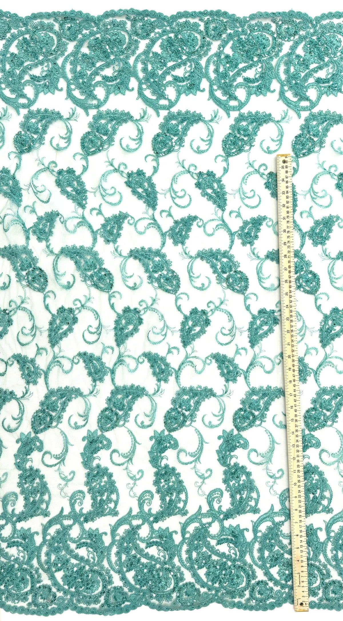 ML180 - Lace Fabric by Yard – 52" Beaded Paisley on Mesh for Gowns, Tablecloth, Party Decor