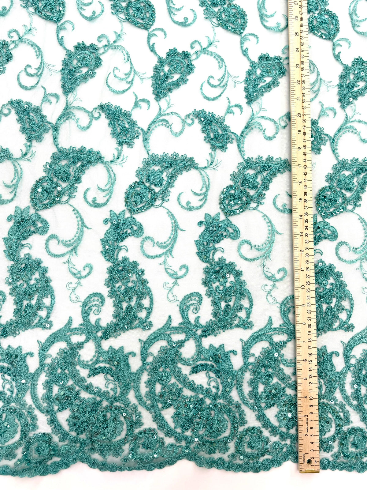 ML180 - Lace Fabric by Yard – 52" Beaded Paisley on Mesh for Gowns, Tablecloth, Party Decor