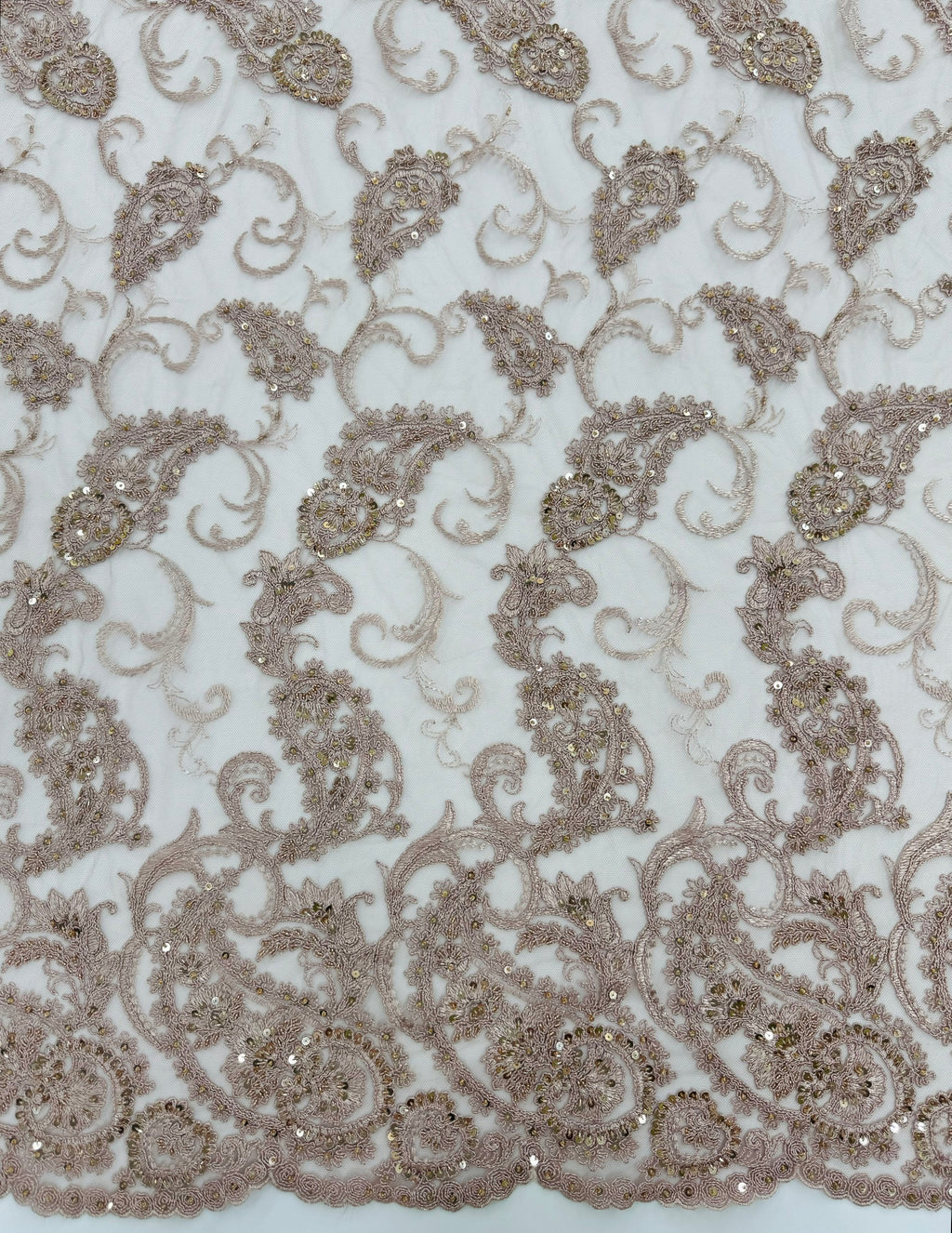 ML180 - Lace Fabric by Yard – 52" Beaded Paisley on Mesh for Gowns, Tablecloth, Party Decor