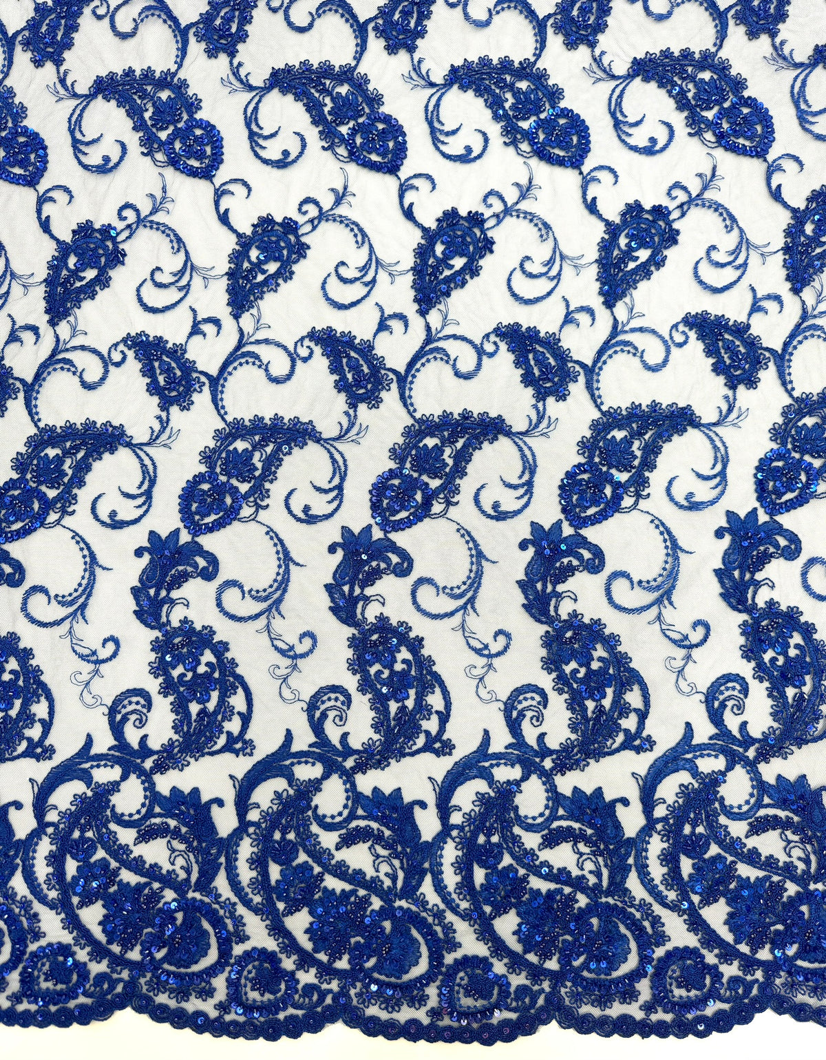 ML180 - Lace Fabric by Yard – 52" Beaded Paisley on Mesh for Gowns, Tablecloth, Party Decor