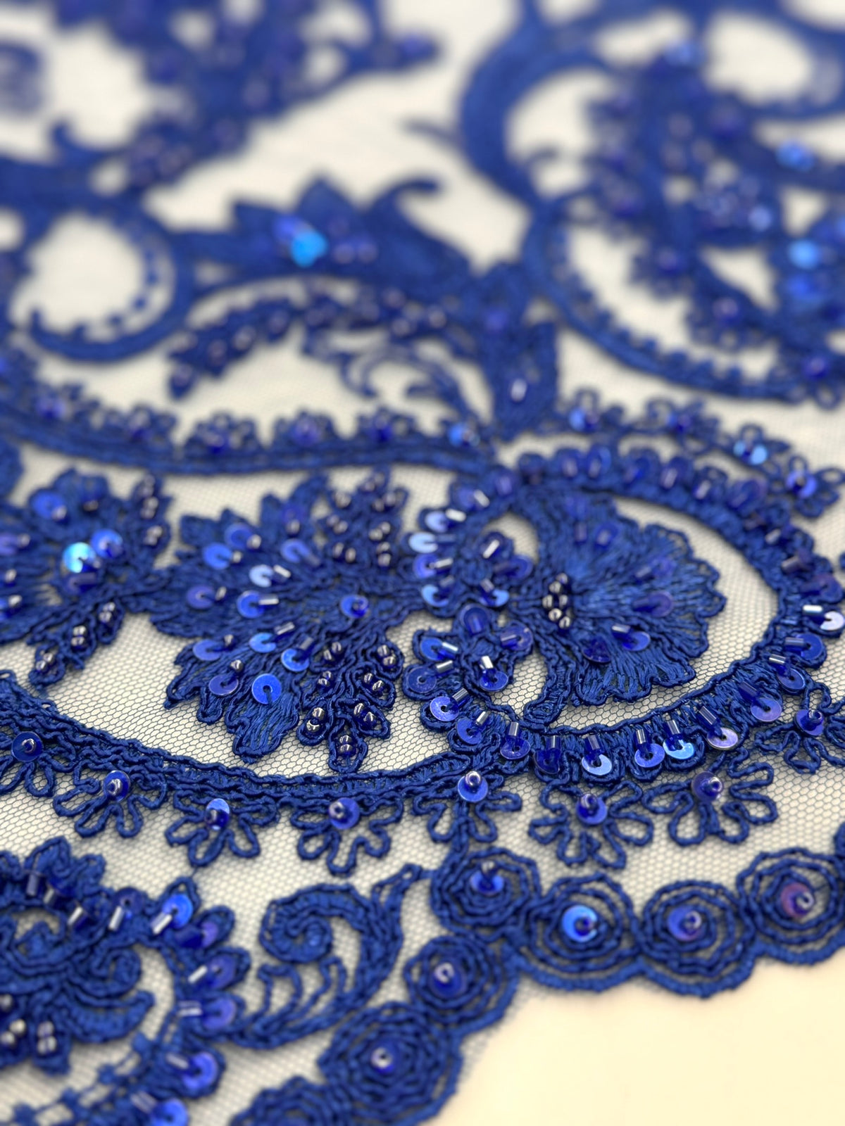 ML180 - Lace Fabric by Yard – 52" Beaded Paisley on Mesh for Gowns, Tablecloth, Party Decor