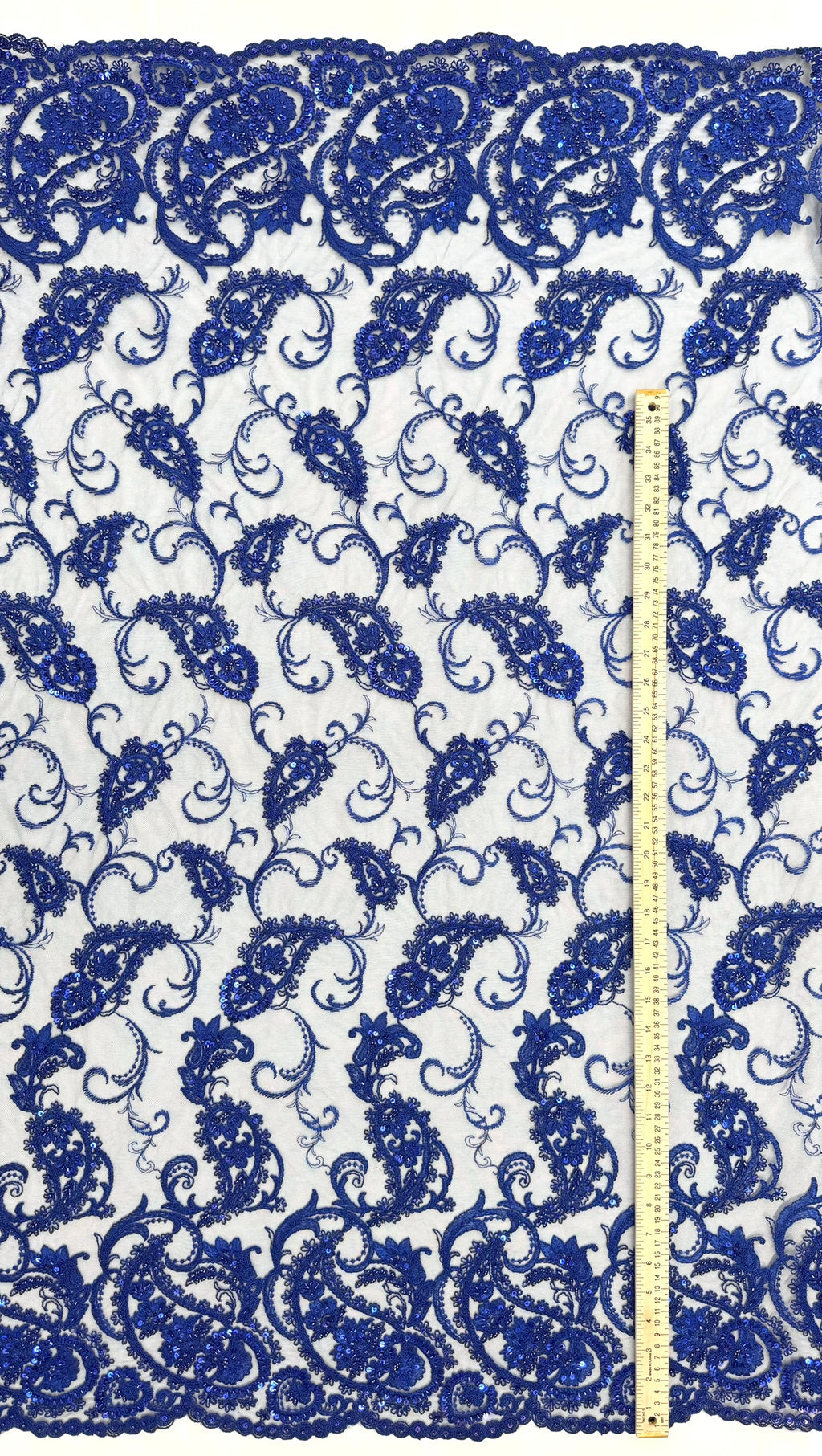 ML180 - Lace Fabric by Yard – 52" Beaded Paisley on Mesh for Gowns, Tablecloth, Party Decor