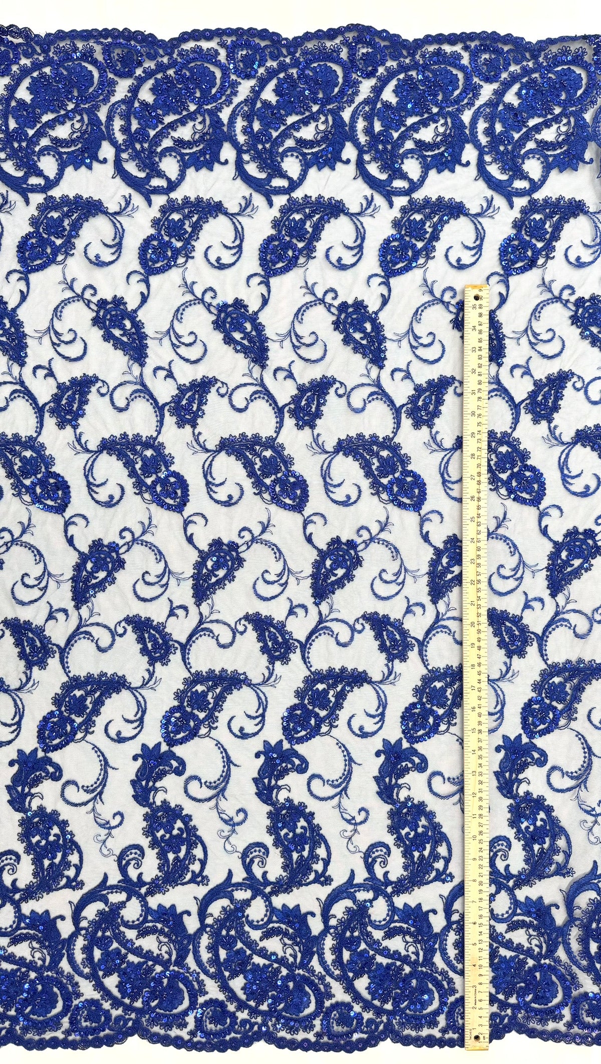 ML180 - Lace Fabric by Yard – 52" Beaded Paisley on Mesh for Gowns, Tablecloth, Party Decor