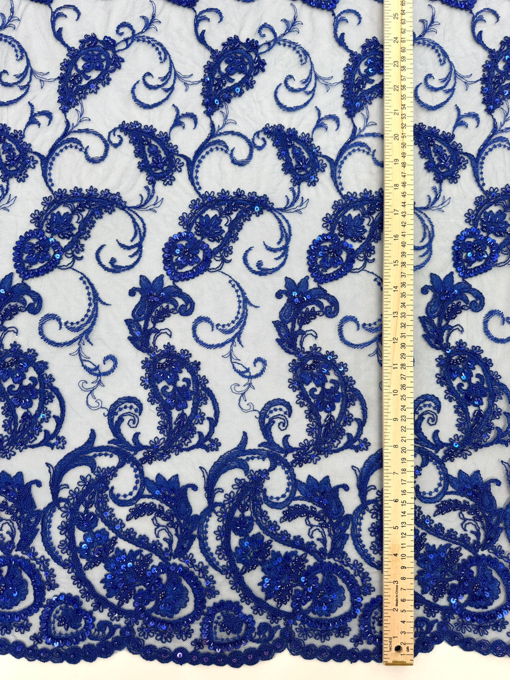 ML180 - Lace Fabric by Yard – 52" Beaded Paisley on Mesh for Gowns, Tablecloth, Party Decor