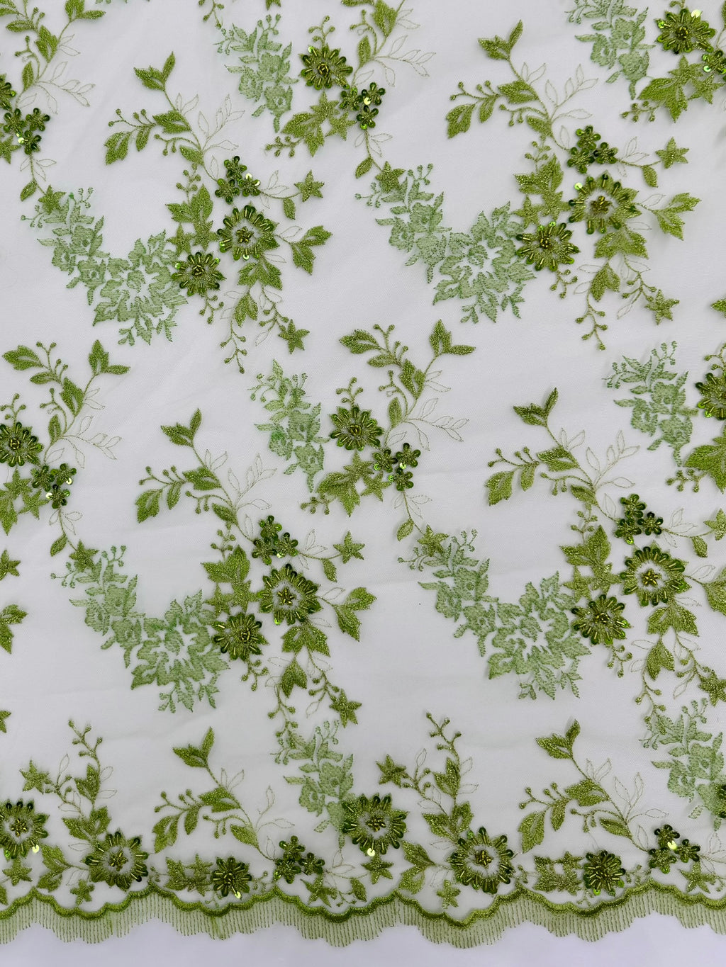 ML171 - Lace Fabric by Yard – 52" Beaded Mesh for Gowns, Tablecloth, Party Decor