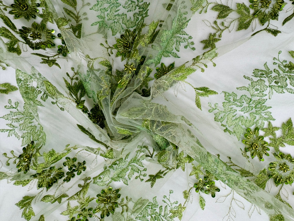 ML171 - Lace Fabric by Yard – 52" Beaded Mesh for Gowns, Tablecloth, Party Decor