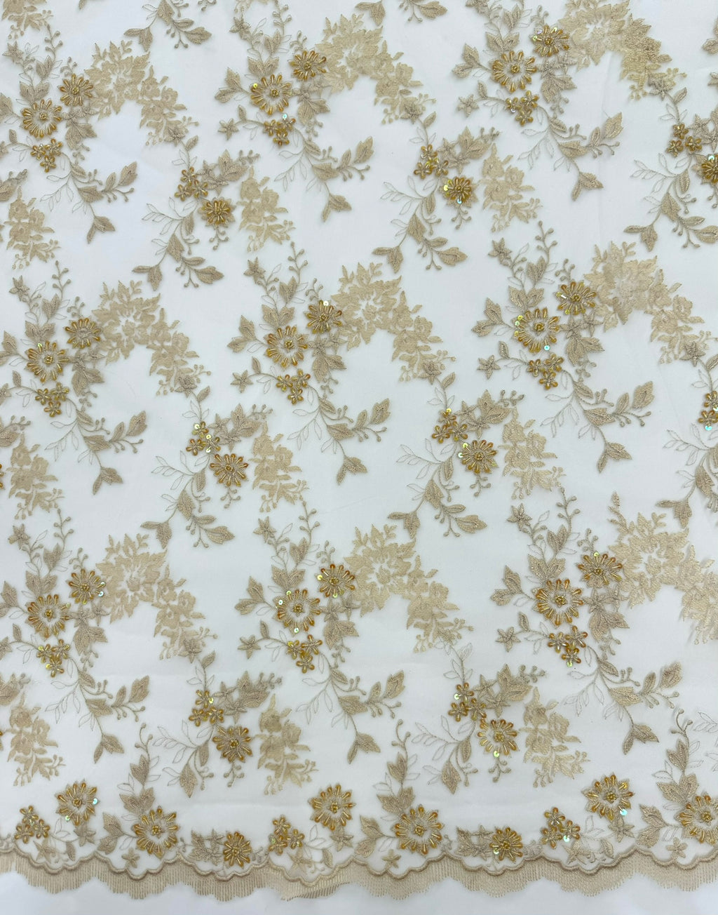 ML171 - Lace Fabric by Yard – 52" Beaded Mesh for Gowns, Tablecloth, Party Decor