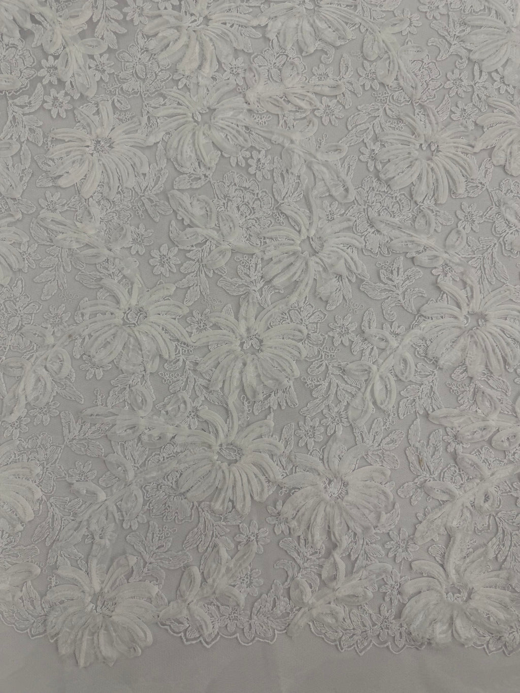 ML173 - White Lace Fabric by Yard – 52" Ribbon Embroidery on Mesh for Bridal Gowns, Tablecloth, Party Decor