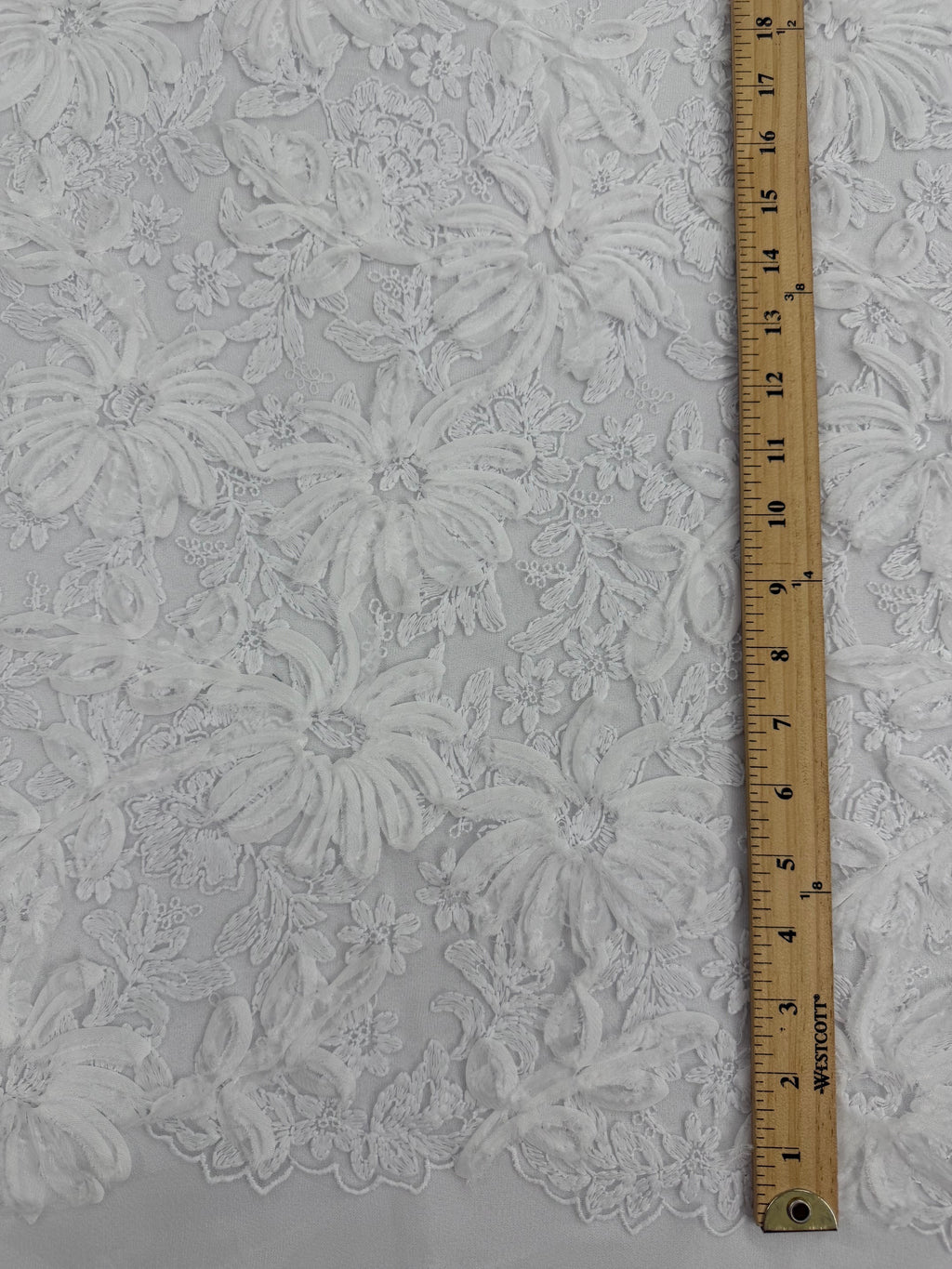 ML173 - White Lace Fabric by Yard – 52" Ribbon Embroidery on Mesh for Bridal Gowns, Tablecloth, Party Decor