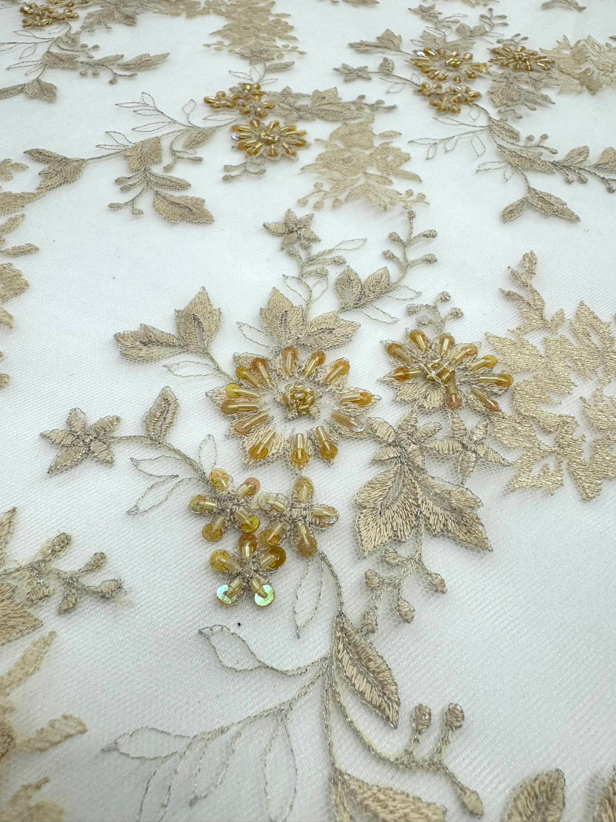ML171 - Lace Fabric by Yard – 52" Beaded Mesh for Gowns, Tablecloth, Party Decor