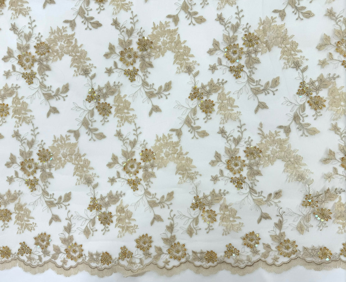 ML171 - Lace Fabric by Yard – 52" Beaded Mesh for Gowns, Tablecloth, Party Decor