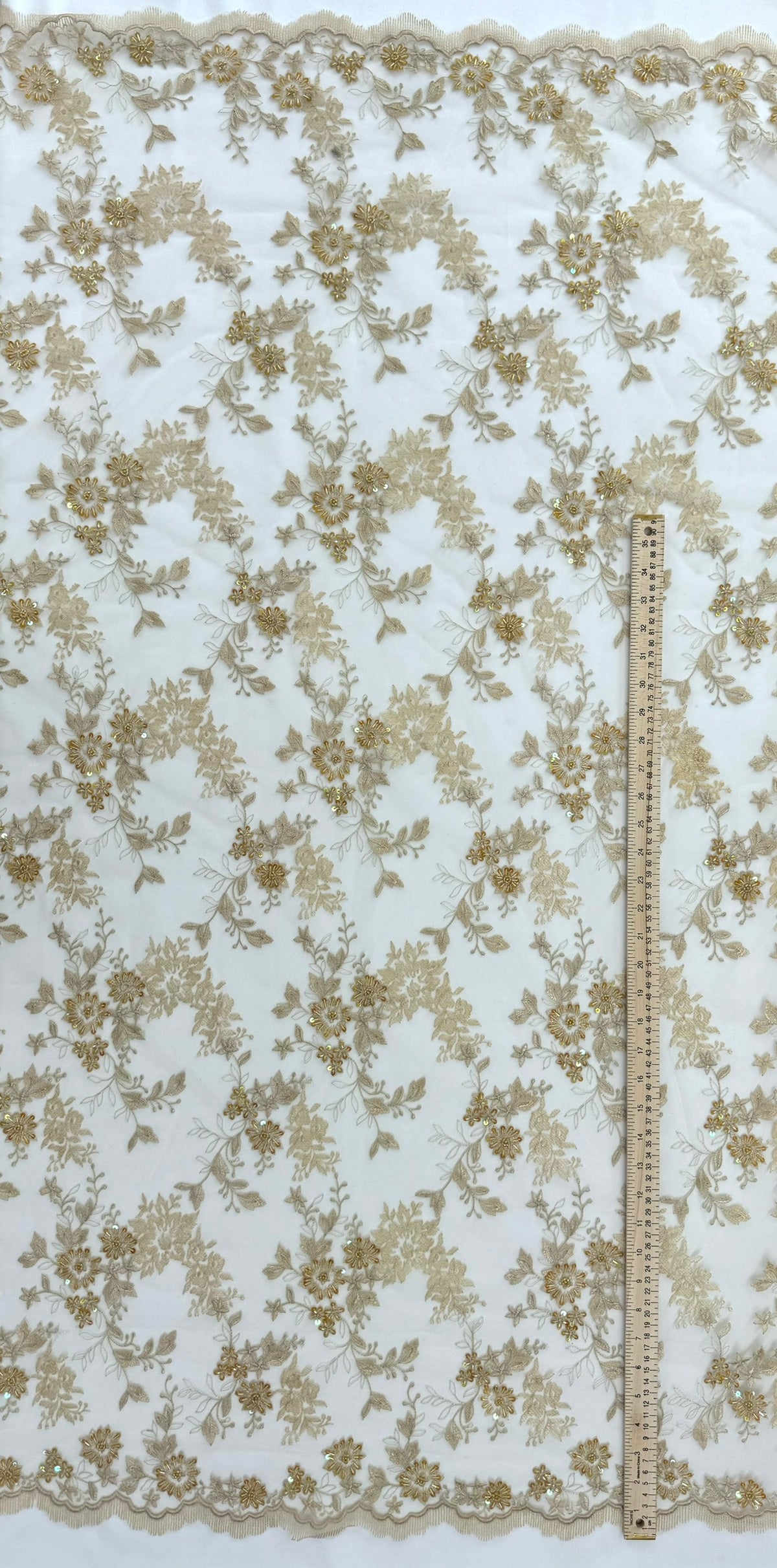 ML171 - Lace Fabric by Yard – 52" Beaded Mesh for Gowns, Tablecloth, Party Decor