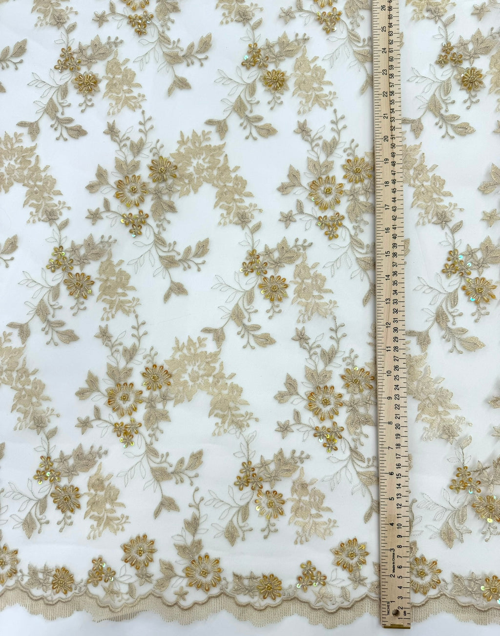 ML171 - Lace Fabric by Yard – 52" Beaded Mesh for Gowns, Tablecloth, Party Decor