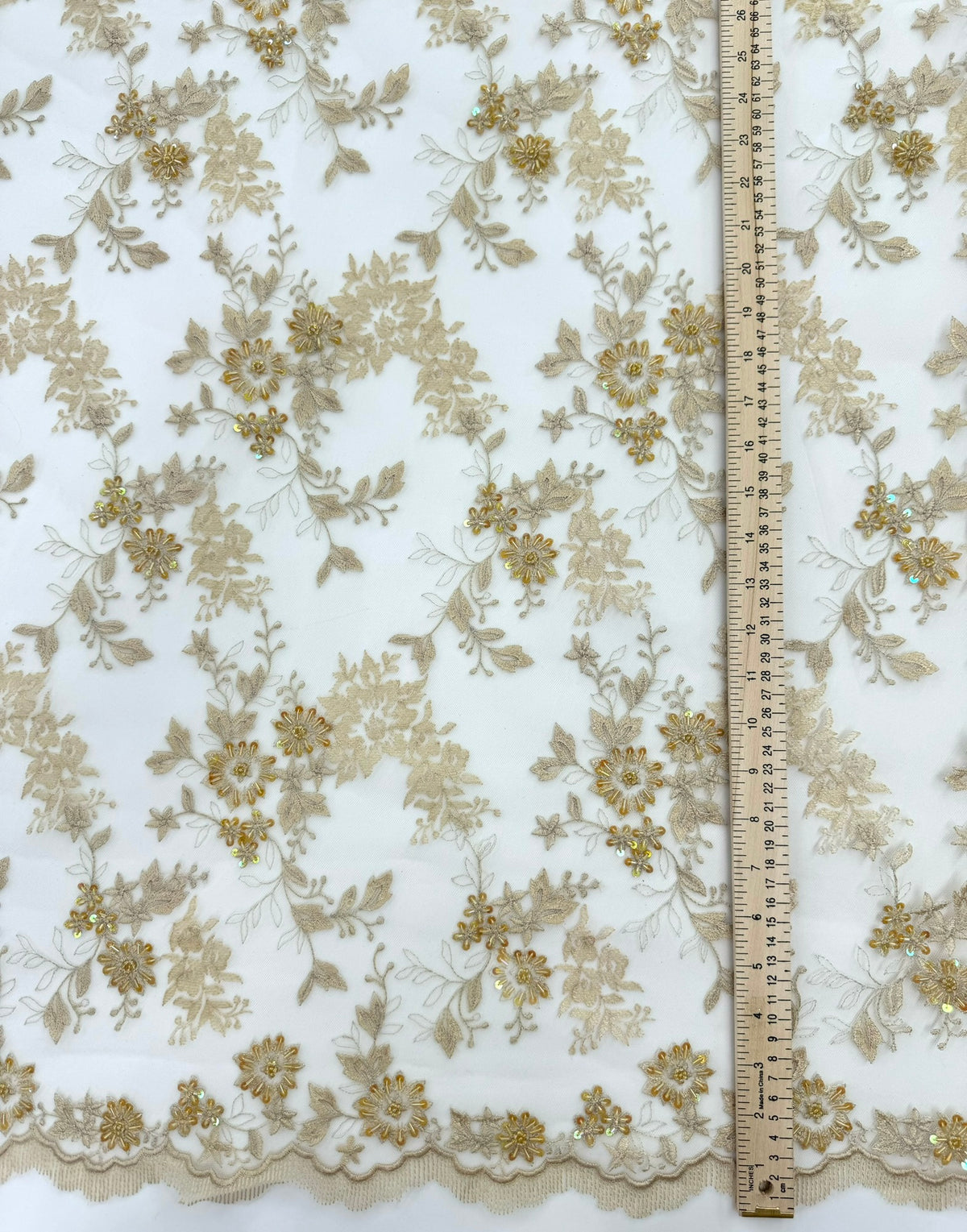 ML171 - Lace Fabric by Yard – 52" Beaded Mesh for Gowns, Tablecloth, Party Decor